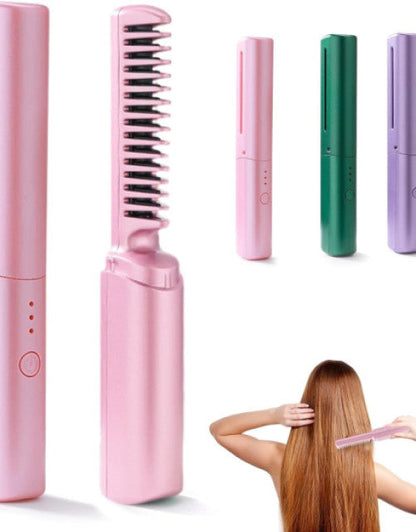 Rechargeable Mini Hair Straightener, Portable Cordless Hair Straightener Brush, 3 Adjustable Temp Flat Iron
